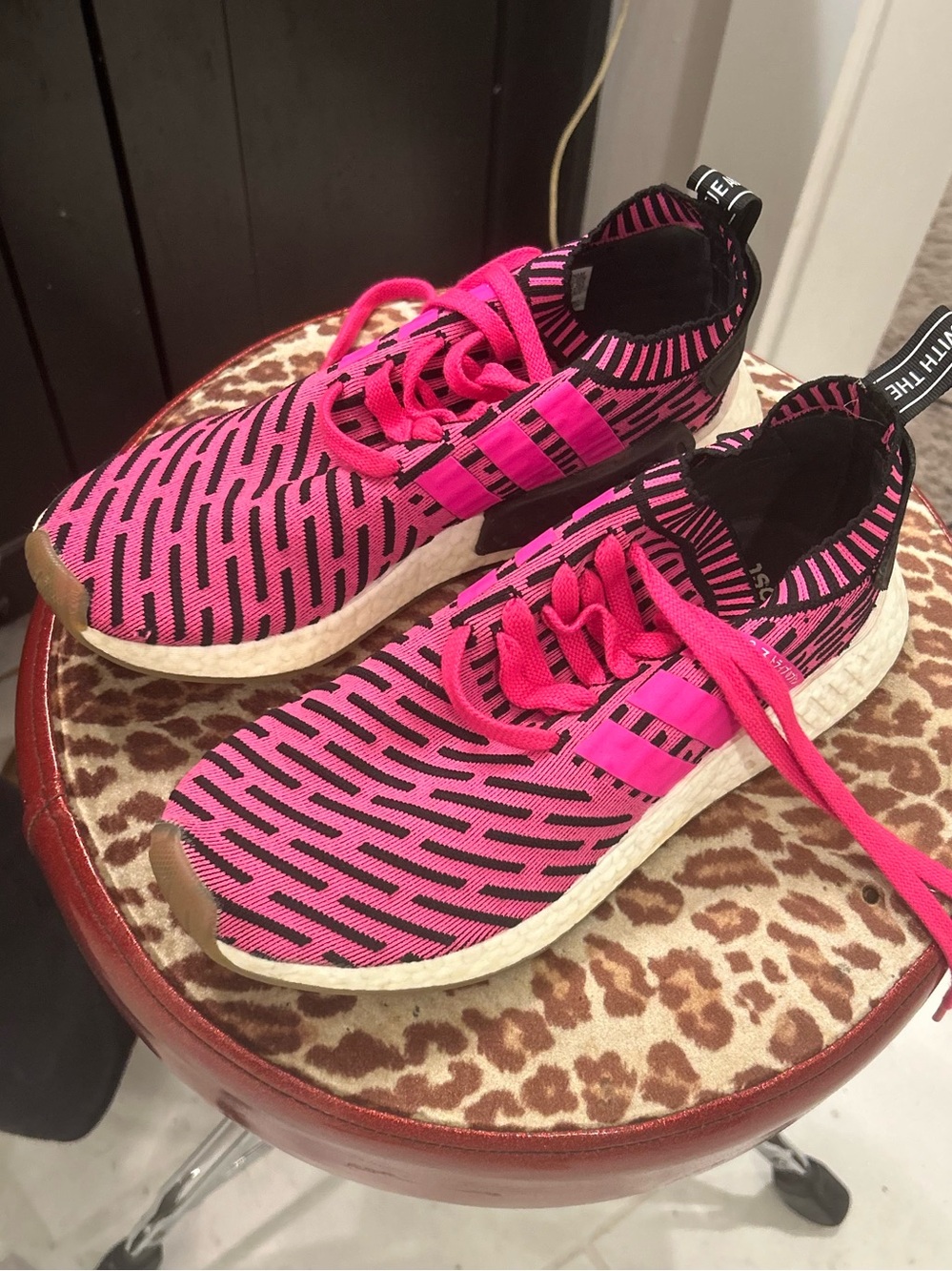 adidas Pink and Black Knit Athletic Sneakers